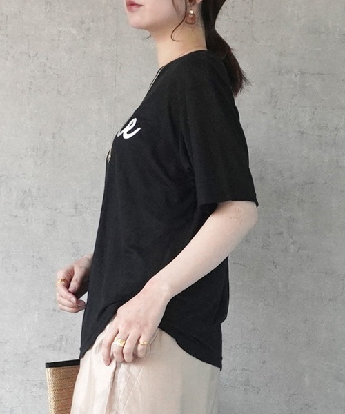 SELECT LEVERY(セレクトリベリー)の「シアーロゴプリントTシャツ(Tシャツ/カットソー・レディース・アイボリー/ライトブルー/ブラック/グレー/サーモンピンク・MEDIUM)」の12枚目の写真