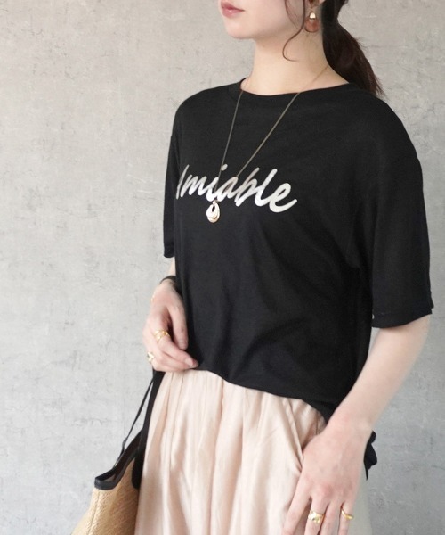 SELECT LEVERY(セレクトリベリー)の「シアーロゴプリントTシャツ(Tシャツ/カットソー・レディース・アイボリー/ライトブルー/ブラック/グレー/サーモンピンク・MEDIUM)」の11枚目の写真