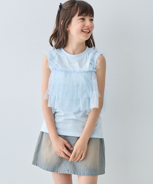 Amourire girl（アムリールガール）の「2wayチュールビスチェフェイクカットソー（Tシャツ/カットソー・キッズ・サックスブルー/オフホワイト・130cm/140cm/150cm/160cm）」の6枚目の写真