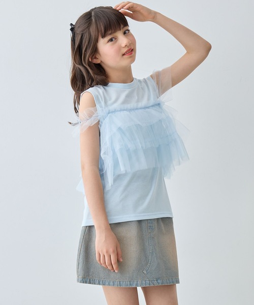 Amourire girl（アムリールガール）の「2wayチュールビスチェフェイクカットソー（Tシャツ/カットソー・キッズ・サックスブルー/オフホワイト・130cm/140cm/150cm/160cm）」の8枚目の写真