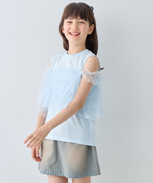 Amourire girl（アムリールガール）の「2wayチュールビスチェフェイクカットソー（Tシャツ/カットソー・キッズ・サックスブルー/オフホワイト・130cm/140cm/150cm/160cm）」の9枚目の写真