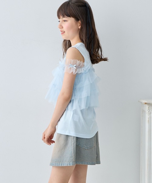 Amourire girl（アムリールガール）の「2wayチュールビスチェフェイクカットソー（Tシャツ/カットソー・キッズ・サックスブルー/オフホワイト・130cm/140cm/150cm/160cm）」の10枚目の写真