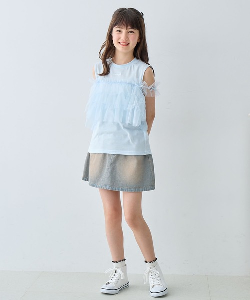 Amourire girl（アムリールガール）の「2wayチュールビスチェフェイクカットソー（Tシャツ/カットソー・キッズ・サックスブルー/オフホワイト・130cm/140cm/150cm/160cm）」の13枚目の写真