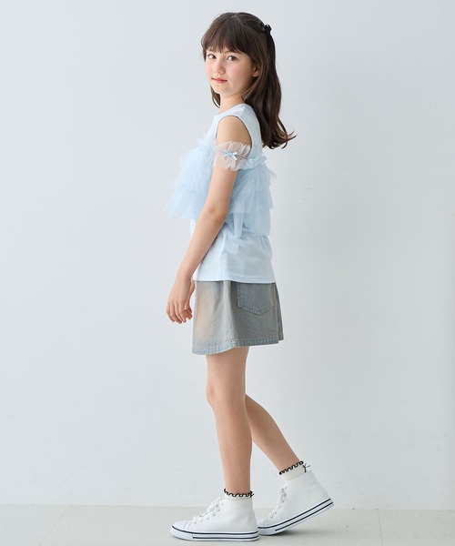 Amourire girl（アムリールガール）の「2wayチュールビスチェフェイクカットソー（Tシャツ/カットソー・キッズ・サックスブルー/オフホワイト・130cm/140cm/150cm/160cm）」の14枚目の写真