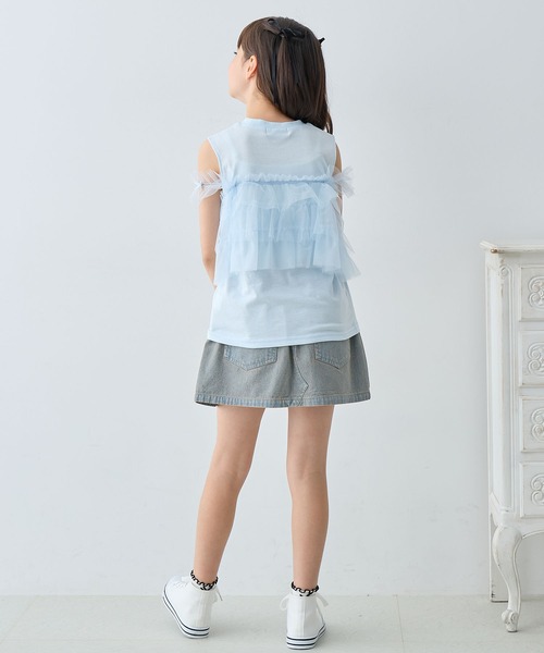 Amourire girl（アムリールガール）の「2wayチュールビスチェフェイクカットソー（Tシャツ/カットソー・キッズ・サックスブルー/オフホワイト・130cm/140cm/150cm/160cm）」の15枚目の写真