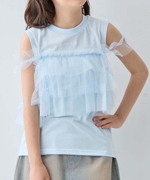 Amourire girl（アムリールガール）の「2wayチュールビスチェフェイクカットソー（Tシャツ/カットソー・キッズ・サックスブルー/オフホワイト・130cm/140cm/150cm/160cm）」の16枚目の写真