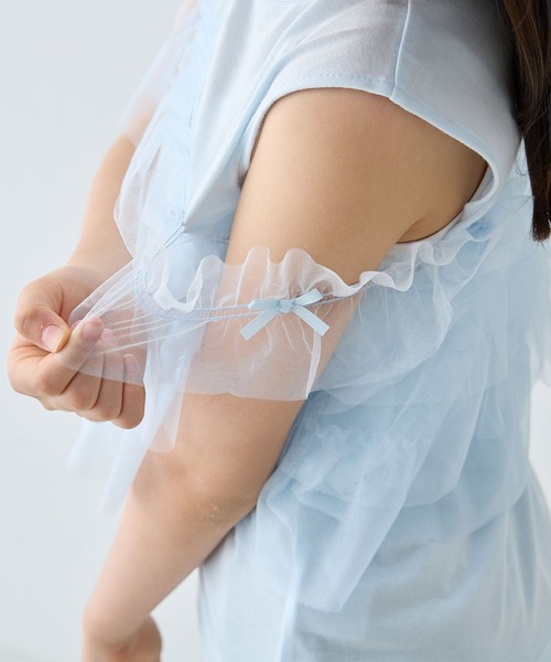 Amourire girl（アムリールガール）の「2wayチュールビスチェフェイクカットソー（Tシャツ/カットソー・キッズ・サックスブルー/オフホワイト・130cm/140cm/150cm/160cm）」の18枚目の写真