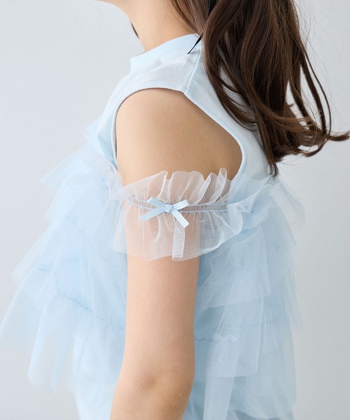 Amourire girl（アムリールガール）の「2wayチュールビスチェフェイクカットソー（Tシャツ/カットソー・キッズ・サックスブルー/オフホワイト・130cm/140cm/150cm/160cm）」の19枚目の写真