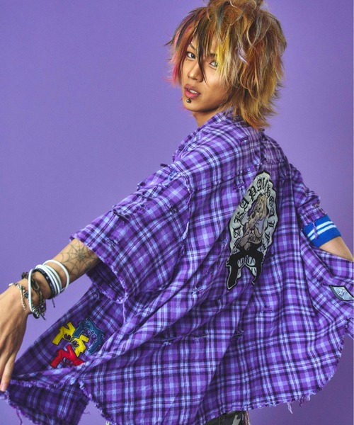 GALFY（ガルフィー）の「GALFY-チャカパッチチェックシャツ（シャツ/ブラウス・メンズ・パープル/レッド/ブルー・L/XL）」の3枚目の写真