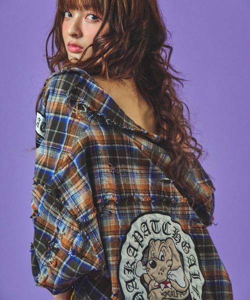 GALFY（ガルフィー）の「GALFY-チャカパッチチェックシャツ（シャツ/ブラウス・メンズ・パープル/レッド/ブルー・L/XL）」の2枚目の写真
