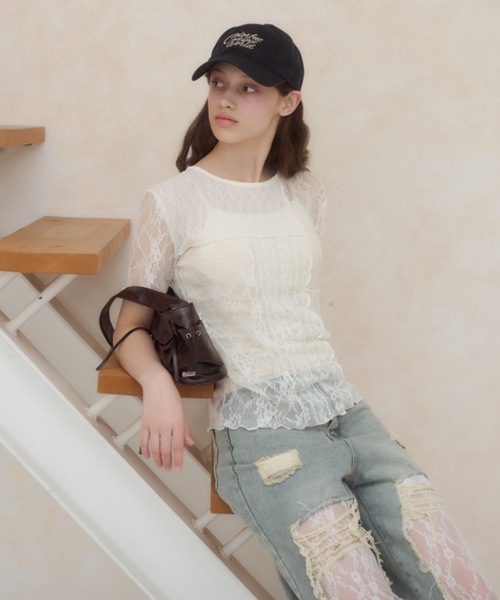 Birthday room（バースデイルーム）の「レースドッキングダメージデニムパンツ/lace docking damaged denim pants（デニムパンツ・レディース・ライトブルー・MEDIUM）」の11枚目の写真