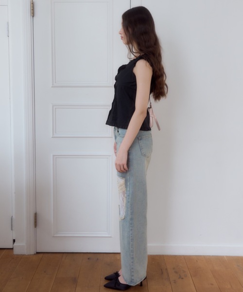 Birthday room（バースデイルーム）の「レースドッキングダメージデニムパンツ/lace docking damaged denim pants（デニムパンツ・レディース・ライトブルー・MEDIUM）」の5枚目の写真