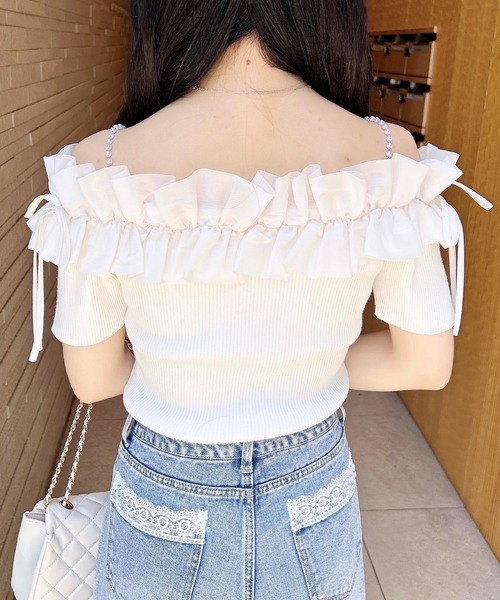 INGNI(イング)の「肩パールオフショル半袖ニット(ニット/セーター・レディース・ベージュ系1/ホワイト×ホワイト/ブラック×ホワイト/ワイン系2/グレー系6・M)」の10枚目の写真