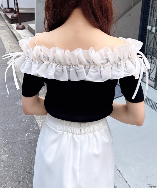 INGNI(イング)の「肩パールオフショル半袖ニット(ニット/セーター・レディース・ベージュ系1/ホワイト×ホワイト/ブラック×ホワイト/ワイン系2/グレー系6・M)」の17枚目の写真