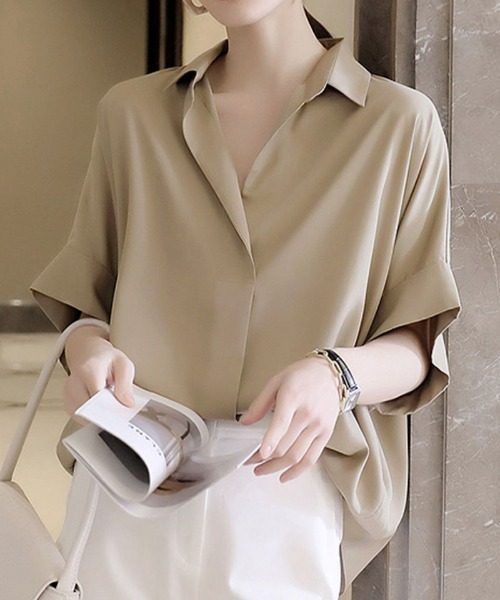 shoppinggo（ショッピングゴー）の「シャツ レディース ゆるカットソー ロングT（シャツ/ブラウス・レディース・ブラック/ベージュ/ホワイト・M）」の3枚目の写真