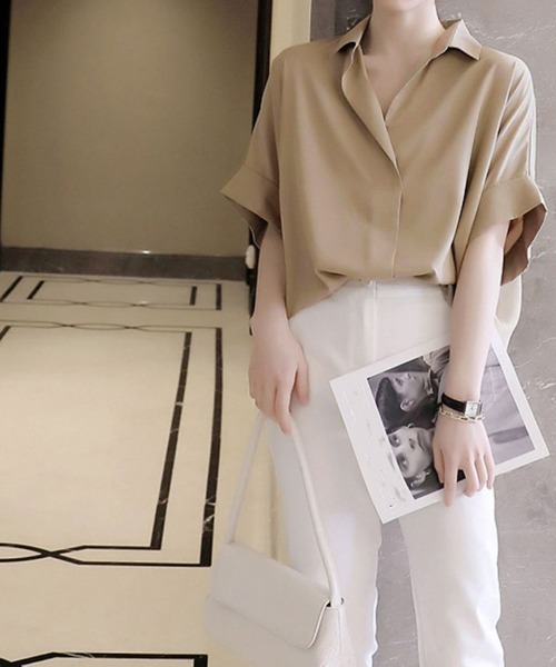 shoppinggo（ショッピングゴー）の「シャツ レディース ゆるカットソー ロングT（シャツ/ブラウス・レディース・ブラック/ベージュ/ホワイト・M）」の8枚目の写真