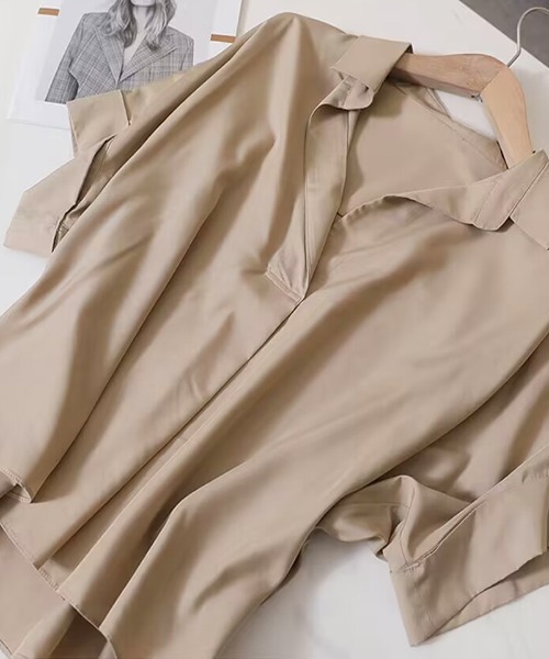 shoppinggo（ショッピングゴー）の「シャツ レディース ゆるカットソー ロングT（シャツ/ブラウス・レディース・ブラック/ベージュ/ホワイト・M）」の9枚目の写真