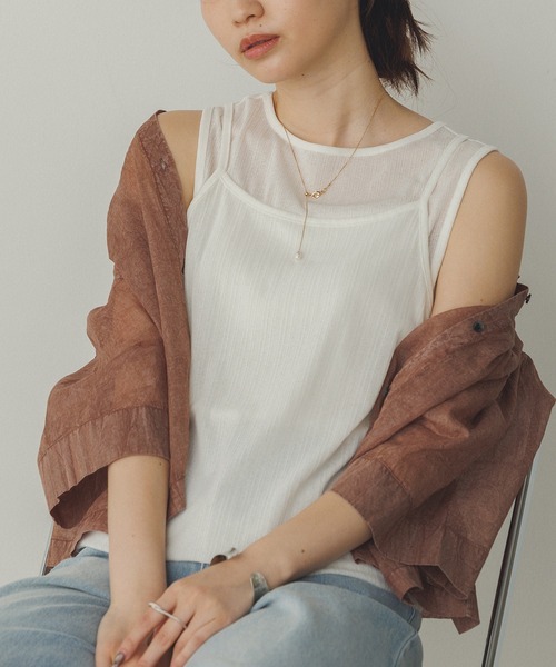 hunch(ハンチ)の「ランダムリブ シアータンクトップ(タンクトップ・レディース・ホワイト/ブルーパープル/チャコール/ブラック・FREE)」の2枚目の写真