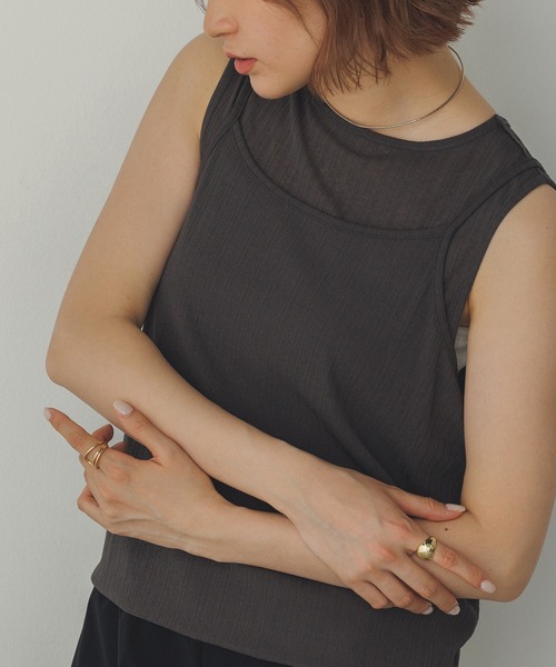 hunch(ハンチ)の「ランダムリブ シアータンクトップ(タンクトップ・レディース・ホワイト/ブルーパープル/チャコール/ブラック・FREE)」の1枚目の写真