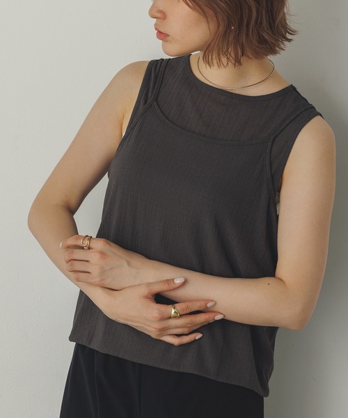 hunch(ハンチ)の「ランダムリブ シアータンクトップ(タンクトップ・レディース・ホワイト/ブルーパープル/チャコール/ブラック・FREE)」の5枚目の写真