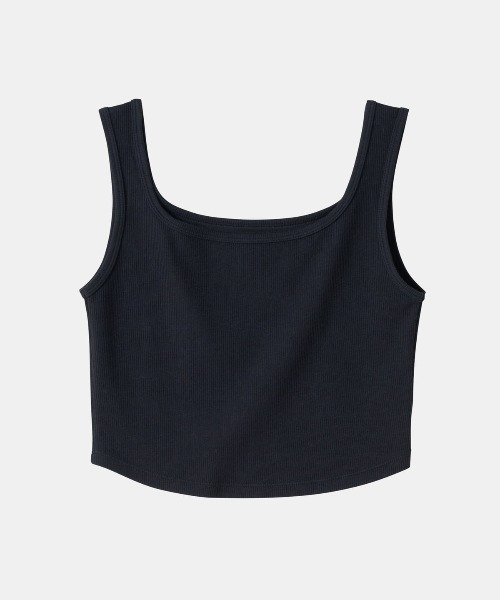セール】[とにかくさらっと涼しい]綿混リブタンクトップ（クロップド丈
