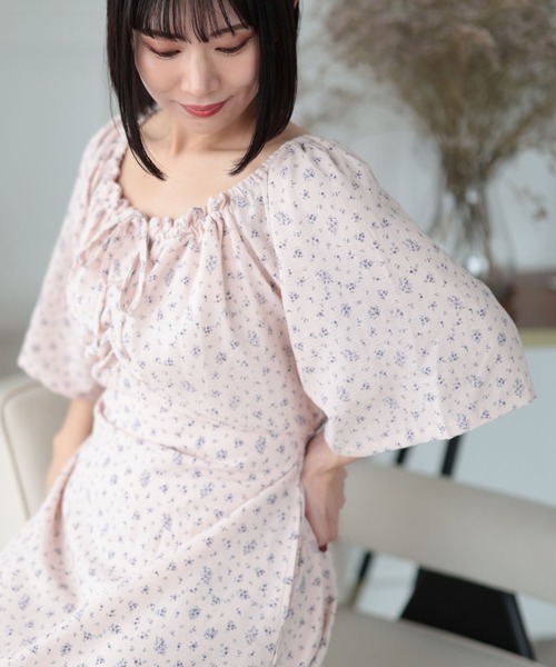 Ruwan yu(ルワンユー)の「フラワーミストギャザーワンピース【大きいサイズ対応】(ワンピース・レディース・ピンク・L/LL/3L/4L)」の5枚目の写真
