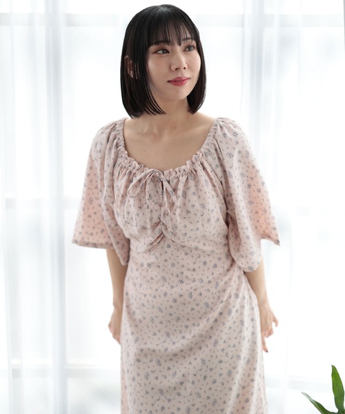 Ruwan yu(ルワンユー)の「フラワーミストギャザーワンピース【大きいサイズ対応】(ワンピース・レディース・ピンク・L/LL/3L/4L)」の10枚目の写真