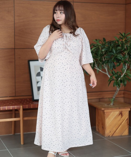 Ruwan yu(ルワンユー)の「フラワーミストギャザーワンピース【大きいサイズ対応】(ワンピース・レディース・ピンク・L/LL/3L/4L)」の16枚目の写真