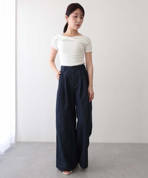 Lace Ladies(レースレディース)の「ハイウエスト ダブル タック ワイド パンツ(その他パンツ・レディース・グレー/ネイビー・S/L/M)」の11枚目の写真