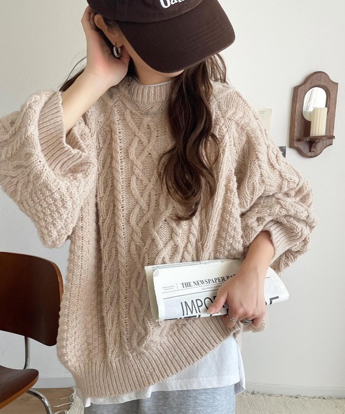 美品✨IENA イエナ　ローゲージ　グラデーションケーブルニット　ベージュ イエナ ローゲージグラデーションケーブル ニット ナチュラル IENA