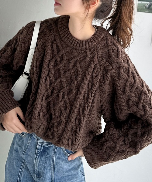 セール】ざっくり感で一瞬でこなれ顔◎立体アラン柄ローゲージケーブル