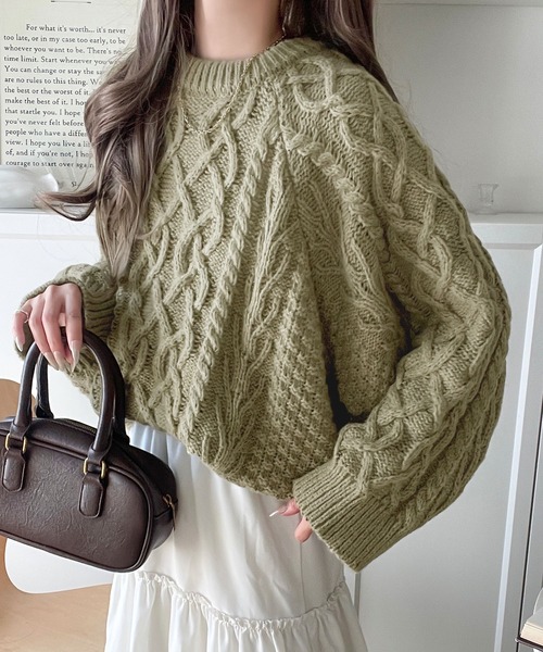 セール】ざっくり感で一瞬でこなれ顔◎立体アラン柄ローゲージケーブル