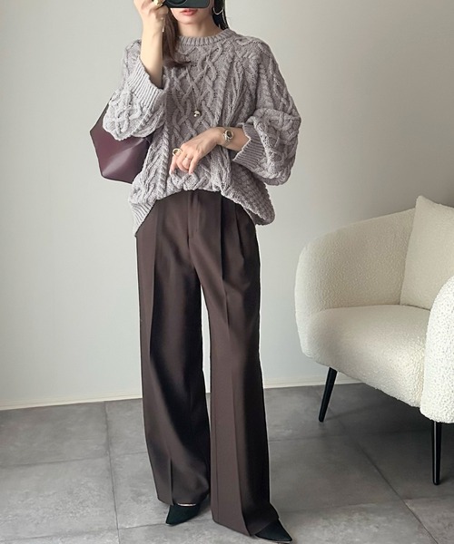 classicalelf（クラシカルエルフ）の「ざっくり感で一瞬でこなれ顔◎立体アラン柄ローゲージケーブルニット（ニット/セーター・レディース・グリーン/ブラウン/グレー/ネイビー/ベージュ・X-LARGE/SMALL/MEDIUM/LARGE）」の9枚目の写真