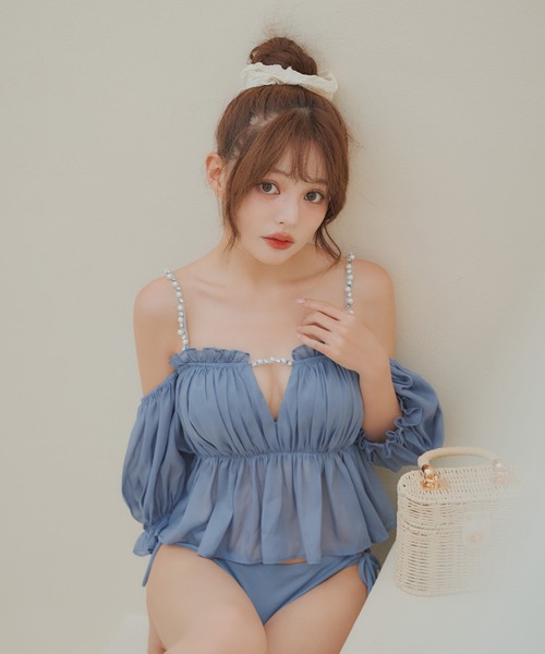 パフスリーブフリルビキニ 2点セット【ビキニ】【水着】（水着