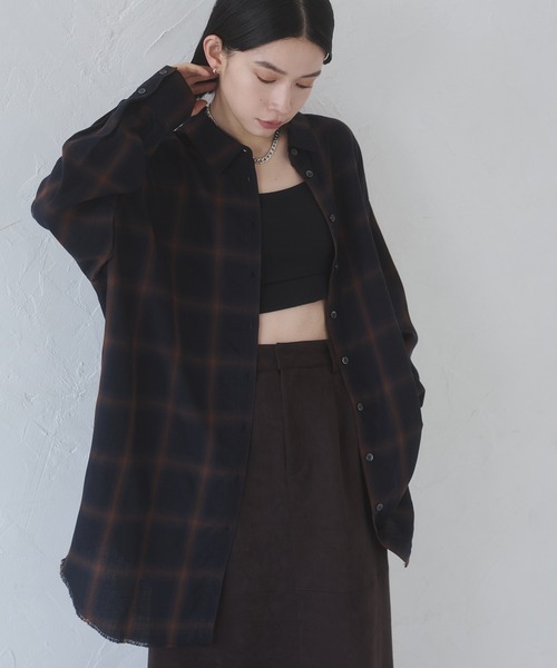 hunch（ハンチ）の「オンブレチェック オーバーシャツ（シャツ/ブラウス・レディース・ホワイト系その他/ブラウン系その他/ブルー系その他/ベージュ系その他/ホワイト系その他2/ブラック系その他・FREE）」の6枚目の写真