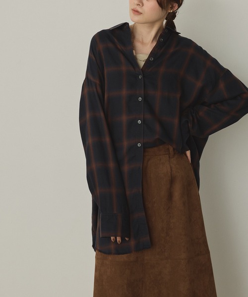 hunch（ハンチ）の「オンブレチェック オーバーシャツ（シャツ/ブラウス・レディース・ホワイト系その他/ブラウン系その他/ブルー系その他/ベージュ系その他/ホワイト系その他2/ブラック系その他・FREE）」の7枚目の写真