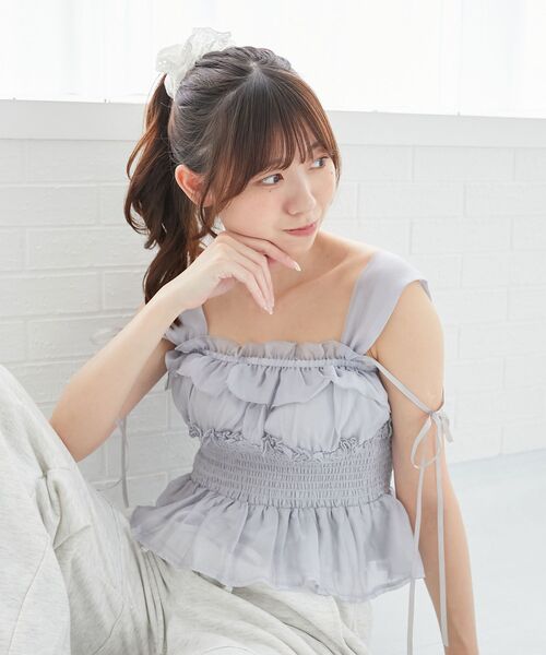 MAJESTIC LEGON(マジェスティックレゴン)の「シャーリングビスチェ(キャミソール・レディース・ブルー/アイボリー/ピンク・MEDIUM)」の1枚目の写真