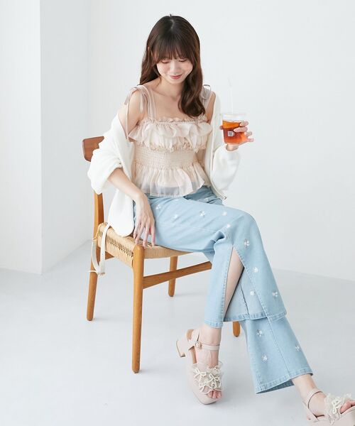 MAJESTIC LEGON(マジェスティックレゴン)の「シャーリングビスチェ(キャミソール・レディース・ブルー/アイボリー/ピンク・MEDIUM)」の6枚目の写真