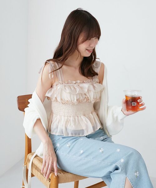 MAJESTIC LEGON(マジェスティックレゴン)の「シャーリングビスチェ(キャミソール・レディース・ブルー/アイボリー/ピンク・MEDIUM)」の10枚目の写真