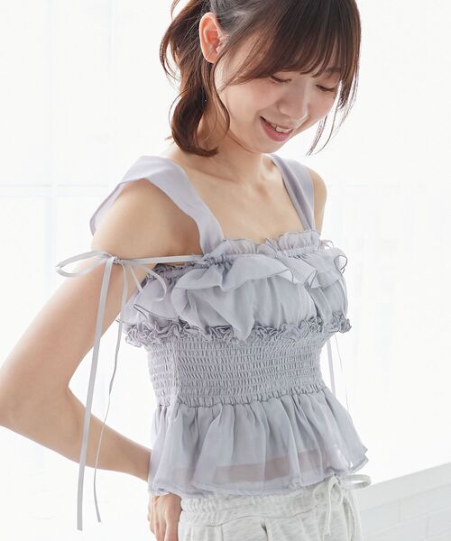 MAJESTIC LEGON(マジェスティックレゴン)の「シャーリングビスチェ(キャミソール・レディース・ブルー/アイボリー/ピンク・MEDIUM)」の21枚目の写真