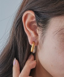 【MAISON BREEZE】ピアス Combination Metal メタル ダブル ライン カーブ ステンレスポスト C型 スタッドピアス OSWY