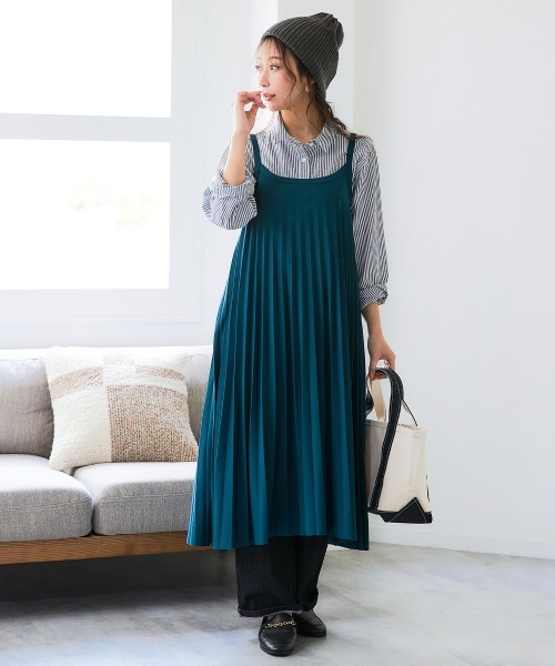 SMILE LAND（スマイルランド）の「＜大きいサイズ＞ カットソープリーツキャミワンピース（ワンピース・レディース・チャコールグレー/ブラック/ブラウン/グリーン系・4L/3L/LL/L/5L）」の5枚目の写真