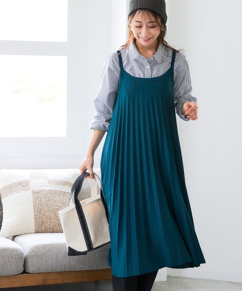 SMILE LAND（スマイルランド）の「＜大きいサイズ＞ カットソープリーツキャミワンピース（ワンピース・レディース・チャコールグレー/ブラック/ブラウン/グリーン系・4L/3L/LL/L/5L）」の6枚目の写真