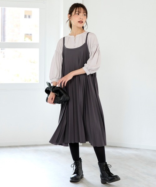 SMILE LAND（スマイルランド）の「＜大きいサイズ＞ カットソープリーツキャミワンピース（ワンピース・レディース・チャコールグレー/ブラック/ブラウン/グリーン系・4L/3L/LL/L/5L）」の8枚目の写真
