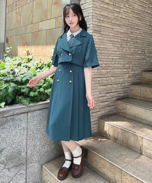 F i.n.t（フィント）の「【セットアップ対応】ハートラペルケープスリーブジャケット（セットアップ・レディース・ブルーグリーン/モカ・FREE）」の3枚目の写真