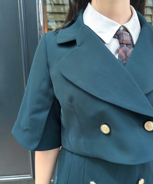 F i.n.t（フィント）の「【セットアップ対応】ハートラペルケープスリーブジャケット（セットアップ・レディース・ブルーグリーン/モカ・FREE）」の4枚目の写真