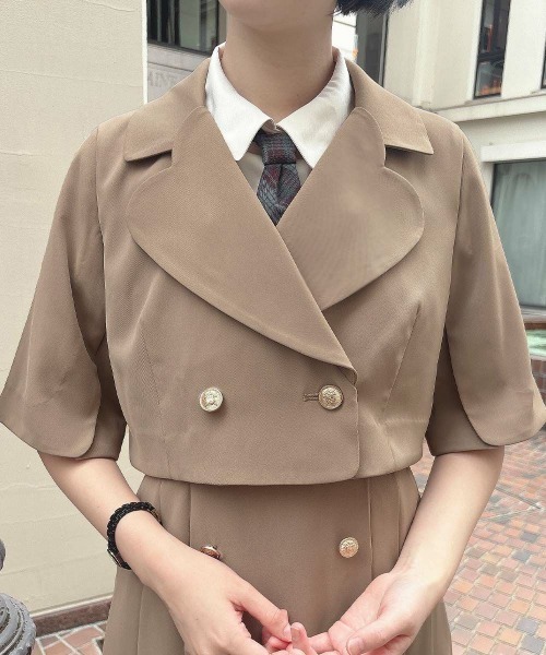 F i.n.t（フィント）の「【セットアップ対応】ハートラペルケープスリーブジャケット（セットアップ・レディース・ブルーグリーン/モカ・FREE）」の9枚目の写真