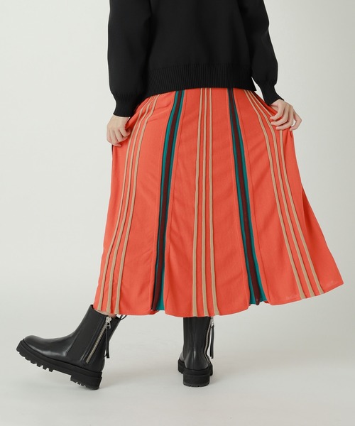 【新品】MISSONI オレンジタグ マルチカラーニットスカートパンツ 40 カラーブロックプリーツニットスカート(ひざ丈スカート