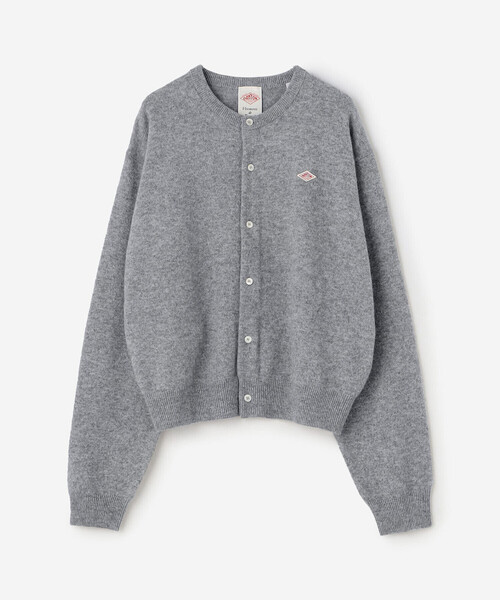 DANTON ラム ウール クルーネック ニット カーディガン ロゴ グレー DANTON | ラムウール クルーネックニットカーディガン WOMEN