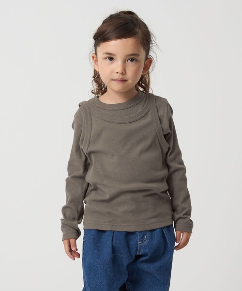 green label relaxing（グリーンレーベルリラクシング）の「シースルー ロンT＋タンク セット / キッズ  100㎝-160㎝（Tシャツ/カットソー・キッズ・ターコイズブルー系/ナチュラル/ダークグレー・150cm/140cm/120cm/100cm/130cm/110cm/160cm）」の6枚目の写真